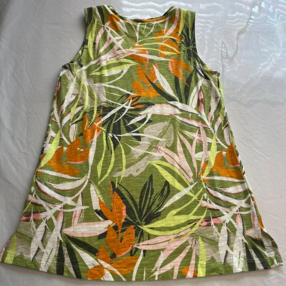 naturals d&co Sleeveless Tropical Print Tank Top XXS Green Linen Blend - Picture 4 of 8